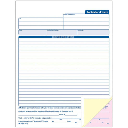 Adams Contractor's Invoice Book - 50 Sheet(s) - 3 PartCarbonless Copy - 8.37" x 11" Sheet Size - White - 1 Each