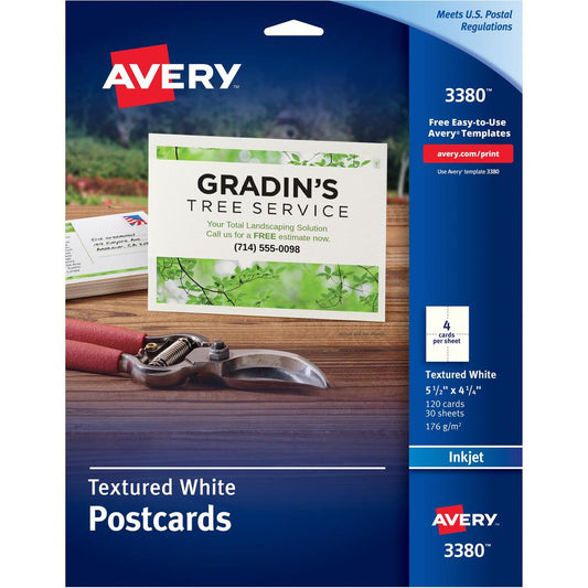 Avery&reg; Matte Textured Postcards - 90 Brightness - 4 1/4" x 5 1/2" - Textured Matte - 120 / Box - Rounded Corner, Micro Perforated, Smudge-free, Jam-free - White