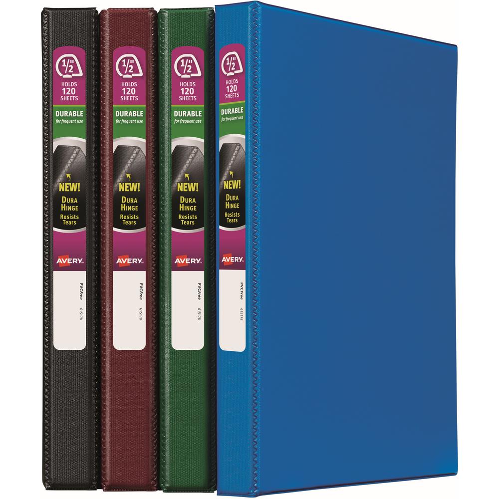 Avery&reg; Durable Binder - Letter - 8.5" x 11" - 100 Sheet - 0.5" Capacity - 12 / Carton - Black, Green, Burgundy, Royal Blue