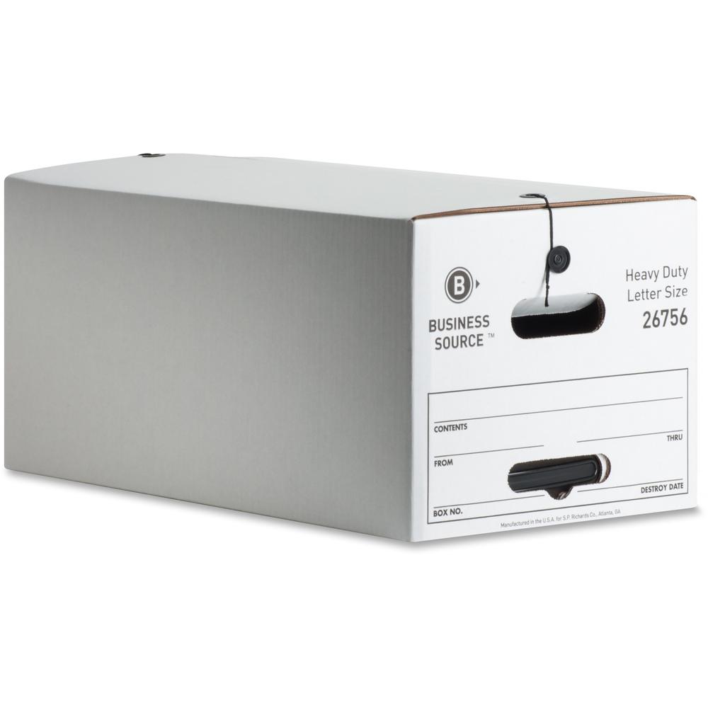 Business Source Heavy Duty Letter Size Storage Box - External Dimensions: 12" Width x 24" Depth x 10"Height - Media Size Supported: Letter - String/Button Tie Closure - Medium Duty - Stackable - White