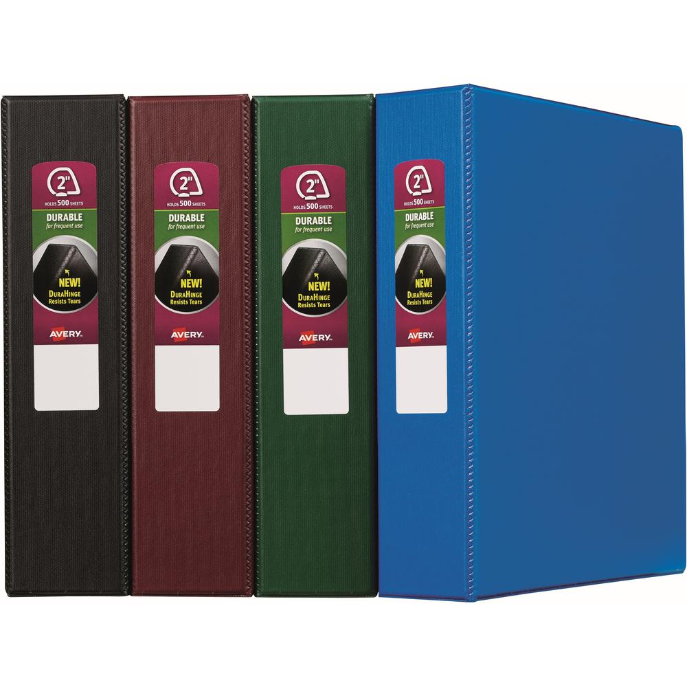 Avery&reg; Durable Binder - Letter - 8.5" x 11" - 500 Sheet - 2" Capacity - 12 / Carton - Black, Green, Burgundy, Royal Blue