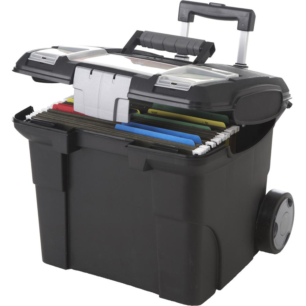 Storex Premium File Cart - Telescopic Handle - Steel, Plastic - 15" Length x 16.4" Width x 17" Depth Height - Black - 1 Each