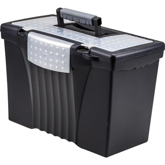 Storex Portable File Storage Box - External Dimensions: 14.5" Width x 10.5" Depth x 12"Height - Media Size Supported: Letter, Legal - Latching Closure - Plastic - Black - For File - Recycled - 1 / Car