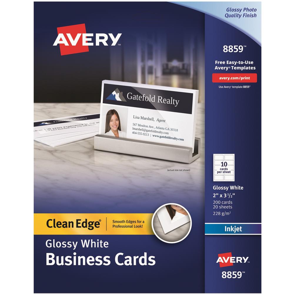 Avery&reg; Clean Edge Business Cards, 2" x 3.5" , Glossy, 200 (08859) - 110 Brightness - 8 1/2" x 11" - 83 lb Basis Weight - 227 g/m&#178; Grammage - Glossy - 200 / Pack - Heavyweight, Rounded Corner,