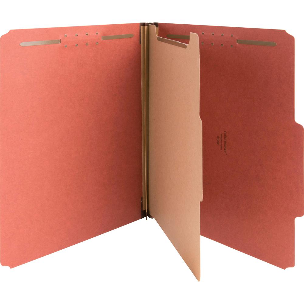 Nature Saver 2/5 Tab Cut Letter Recycled Classification Folder - 8 1/2" x 11" - 4 Fastener(s) - 2" Fastener Capacity for Folder, 1" Fastener Capacity for Divider - 1 Divider(s) - Pressboard - Redrope