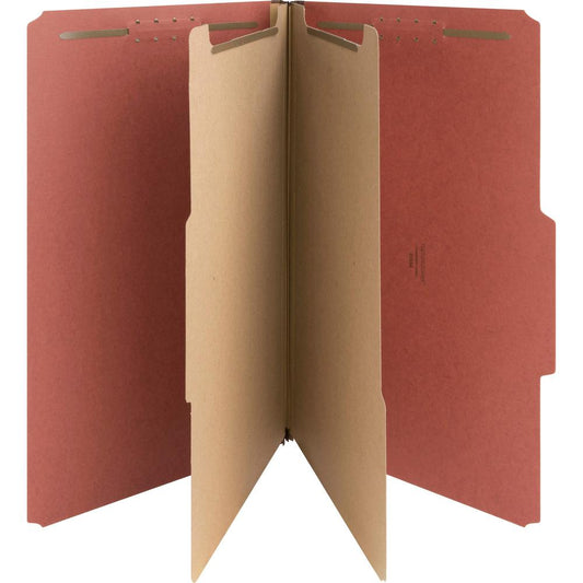 Nature Saver 2/5 Tab Cut Legal Recycled Classification Folder - 8 1/2" x 14" - 6 Fastener(s) - 2" Fastener Capacity for Folder, 1" Fastener Capacity for Divider - 2 Divider(s) - Pressboard - Red - 100