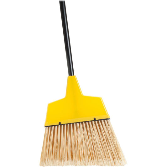 Genuine Joe Angle Broom - Polyvinyl Chloride (PVC) Bristle - 47" Handle Length - 54.5" Overall Length - Steel Handle - 1 Each - Yellow