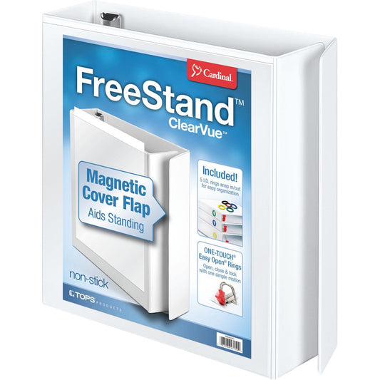 Cardinal FreeStand Easy Open Slant-D Ring Binder - 2" Binder Capacity - Letter - 8 1/2" x 11" Sheet Size - 525 Sheet Capacity - 2 19/64" Spine Width - 3 x D-Ring Fastener(s) - Polypropylene - White -