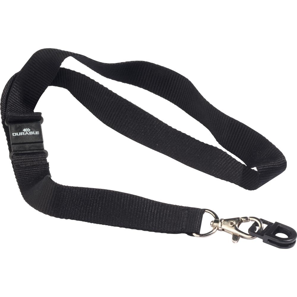 DURABLE&reg; Tension Fit ID Gripper with Lanyard - 3/4" x 17" Lanyard - Black - 10 / Box