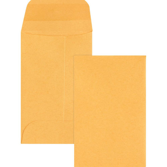 Business Source Small Coin Kraft Envelopes - Coin - #1 - 2 1/4" Width x 3 1/2" Length - 20 lb - Gummed - Kraft - 500 / Box - Brown Kraft