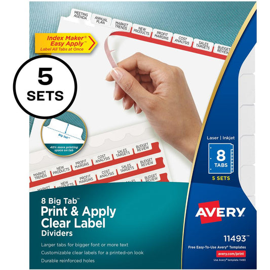 Avery&reg; Big Tab Index Maker Index Divider - 40 x Divider(s) - Print-on Tab(s) - 8 - 8 Tab(s)/Set - 8.5" Divider Width x 11" Divider Length - 3 Hole Punched - White Paper Divider - White Paper Tab(s