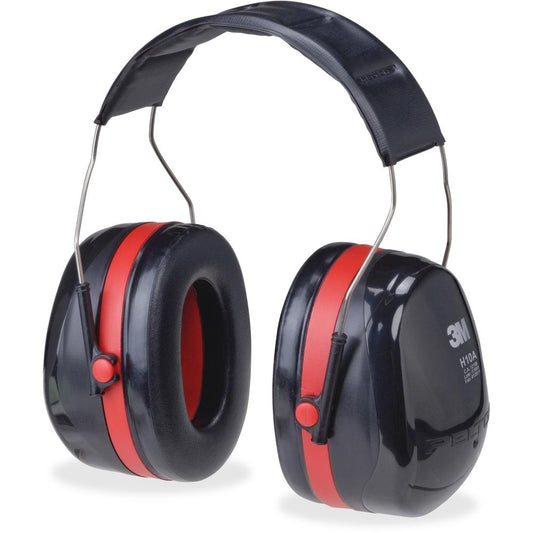 Peltor Optime 105 Twin Cup Earmuffs - Noise, Noise Reduction Rating Protection - Foam, Acrylonitrile Butadiene Styrene (ABS), Plastic, Plastic - Black, Red - Foldable, Comfortable, Lightweight, Low Li