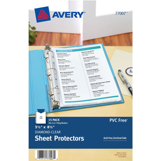 Avery&reg; Mini Diamond Clear Heavyweight Sheet Protectors - 1 x Sheet Capacity - 5 1/2" x 8 1/2" Sheet - 7 x Holes - 3 x Rings - Ring Binder - Top Loading - Rectangular - Clear - Polypropylene - 10 /