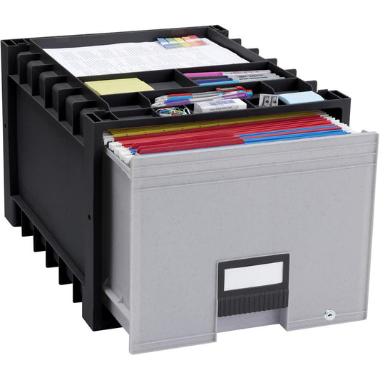 Storex Black/Gray Heavy-duty Archive Drawer - x 18" Width - External Dimensions: 14.3" Length x 18" Width x 12.3"Height - 50 lb - 13.69 gal - Media Size Supported: Letter - Heavy Duty - Stackable - Pl