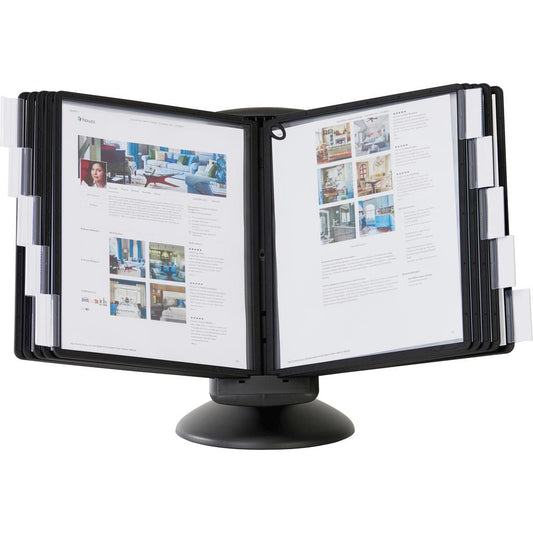 DURABLE&reg; SHERPA&reg; Motion Reference Display System - Desktop - 360&deg; Rotation - 10 Double Sided Panels - Letter Size - Anti-Flective/Non-Glare - Black