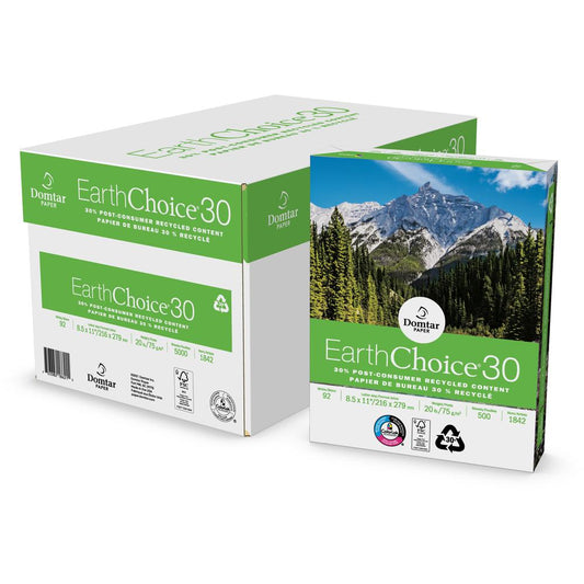 Domtar EarthChoice30 Recycled Office Paper - 92 Brightness - 88% Opacity - Letter - 8 1/2" x 11" - 20 lb Basis Weight - 5000 / Carton - FSC - ColorLok Technology, Chlorine-free, Acid-free, Jam-free -