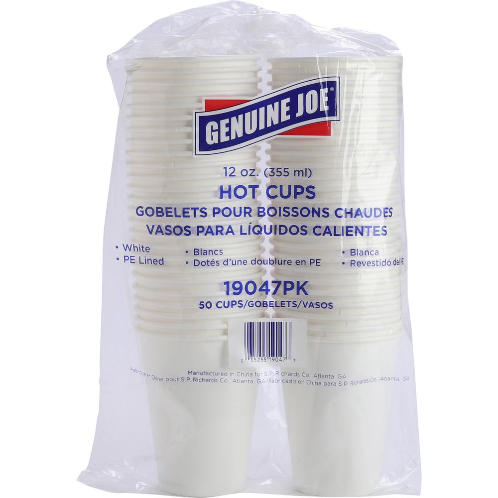 Genuine Joe 12 oz Disposable Hot Cups - 50.0 / Pack - 20 / Carton - White - Polyurethane - Hot Drink, Beverage