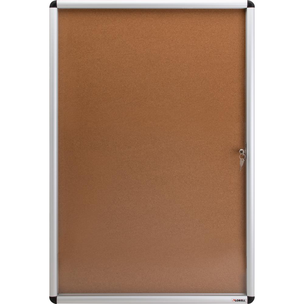 Lorell Enclosed Cork Bulletin Boards - 36" Height x 24" Width - Natural Cork Surface - Lock, Resilient, Durable, Self-healing - Aluminum Frame - 1 Each