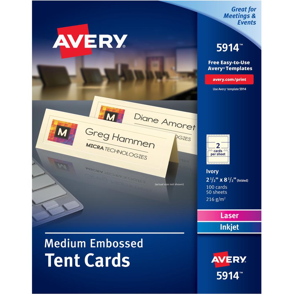 Avery&reg; Sure Feed Embossed Tent Cards - 79 Brightness - 2 1/2" x 8 1/2" - Embossed - 1 / Pack - FSC Mix - Rounded Corner, Heavyweight - Ivory