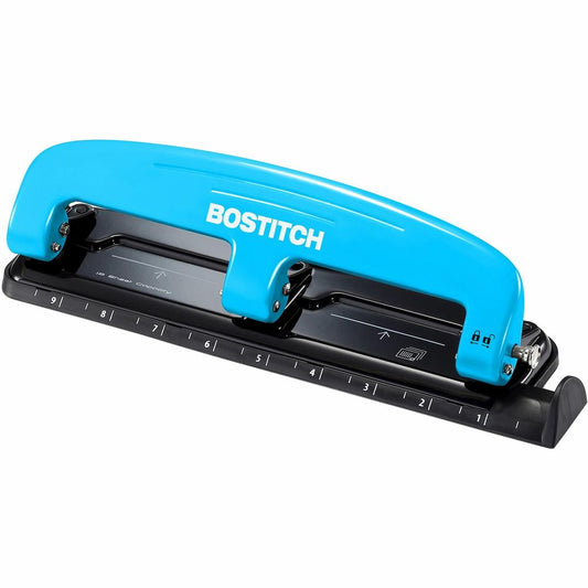 Bostitch EZ Squeeze&trade; 12 Three-Hole Punch - 3 Punch Head(s) - 12 Sheet - 9/32" Punch Size - Round Shape - 3" x 1.6" - Blue, Black