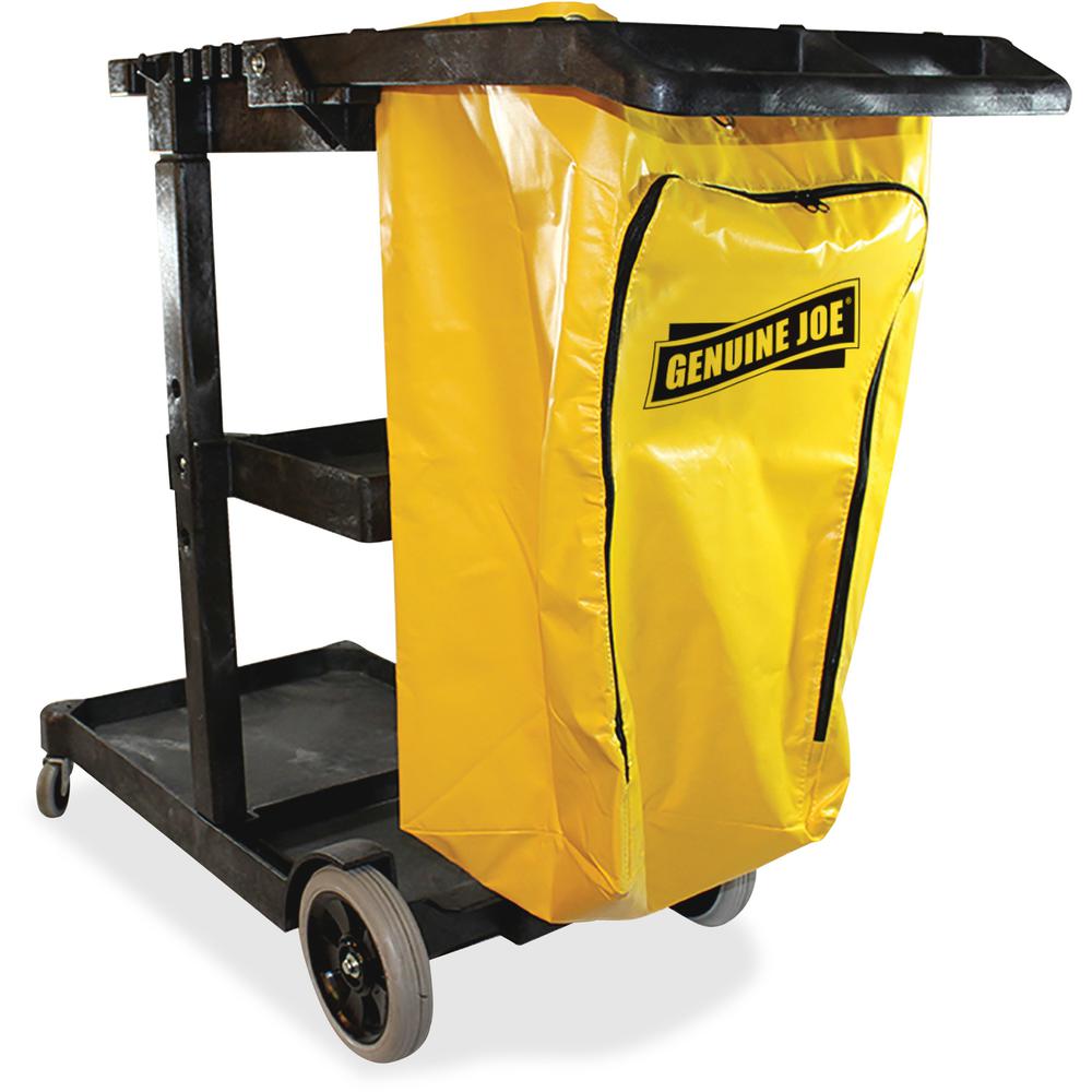 Genuine Joe Workhorse Janitor's Cart - x 40" Width x 20.5" Depth x 38" Height - Charcoal, Yellow - 1 Each