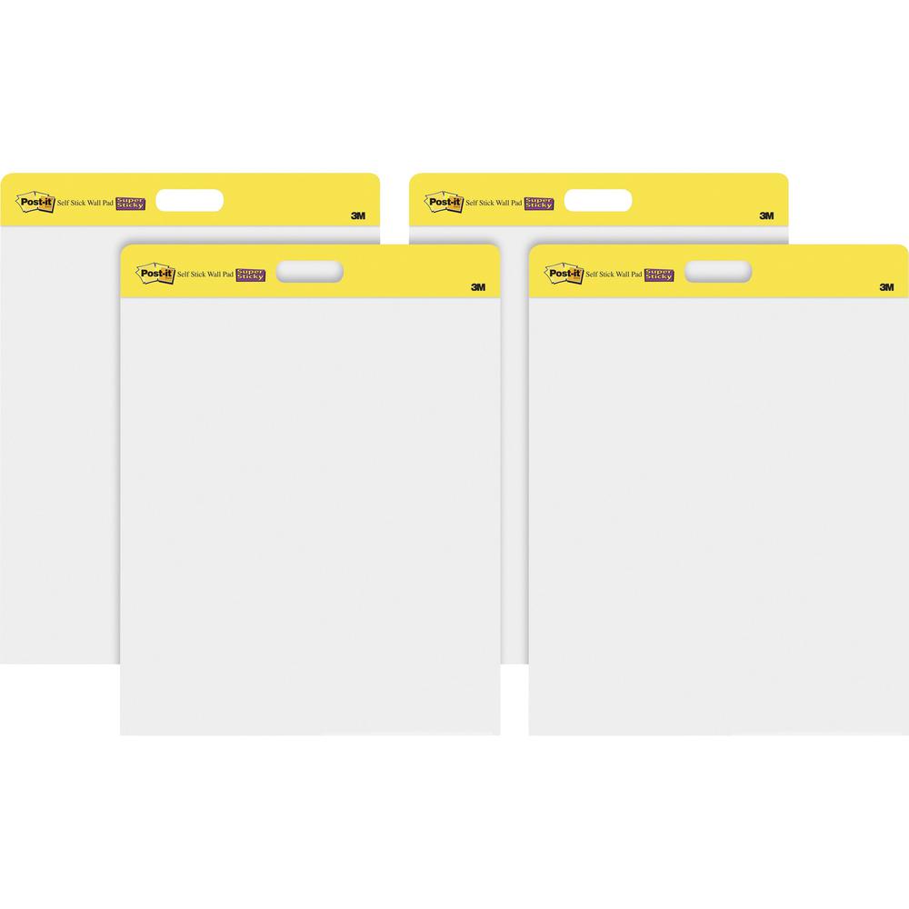 Post-it&reg; Self-Stick Wall Pads - 20 Sheets - Plain - Stapled - 18.50 lb Basis Weight - 20" x 23" - White Paper - Self-adhesive, Repositionable, Bleed Resistant, Cardboard Back - 4 / Carton