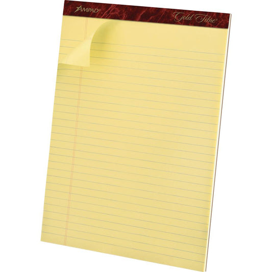 Ampad Gold Fibre Premium Rule Writing Pads - Letter - 50 Sheets - Watermark - Stapled/Glued - 0.34" Ruled - 16 lb Basis Weight - Letter - 8 1/2" x 11 3/4" - Yellow Paper - Bleed-free, Micro Perforated