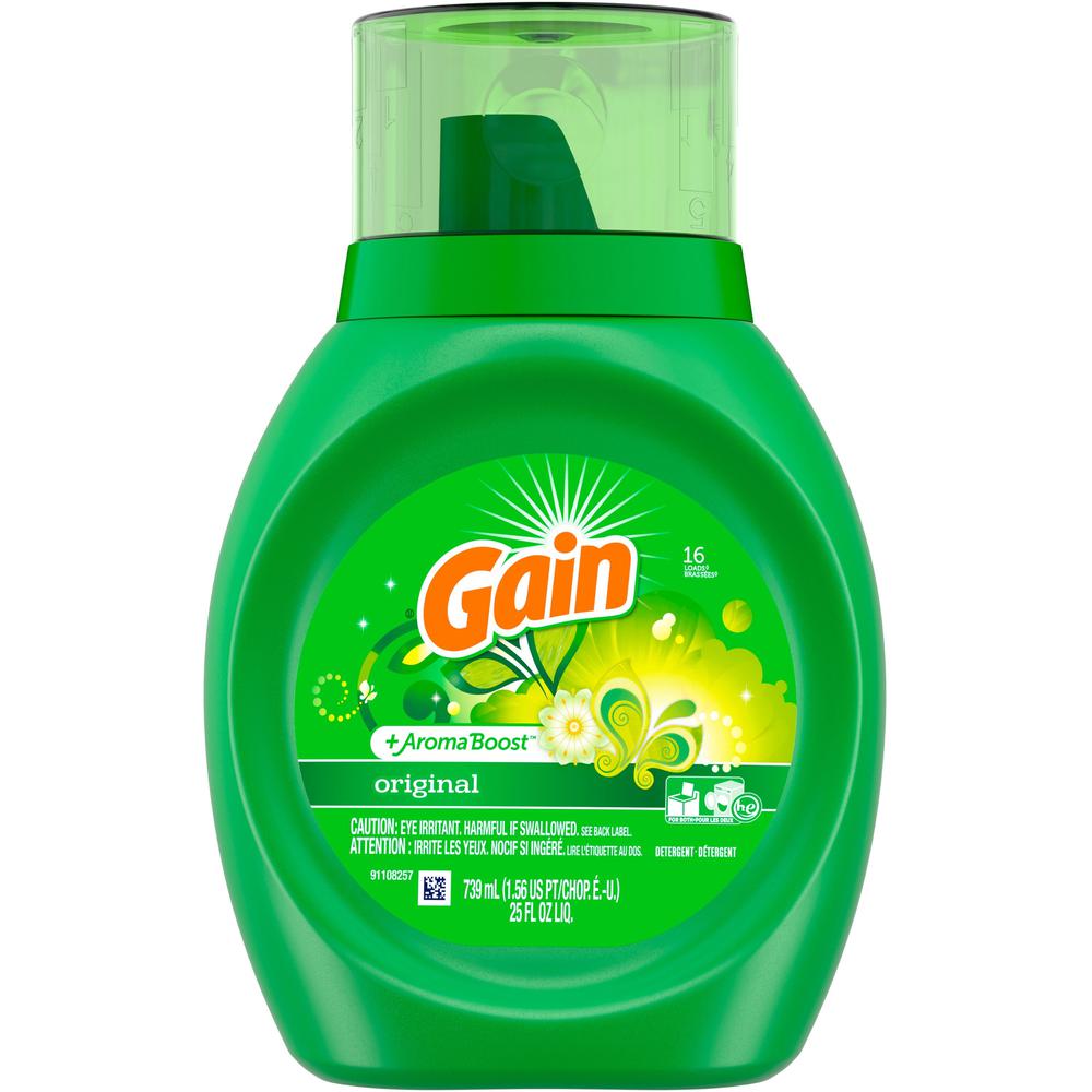 Gain Liquid Laundry Detergent - For Clothing, Laundry - 25 fl oz (0.8 quart) - Original Scent - 6 / Carton - Green