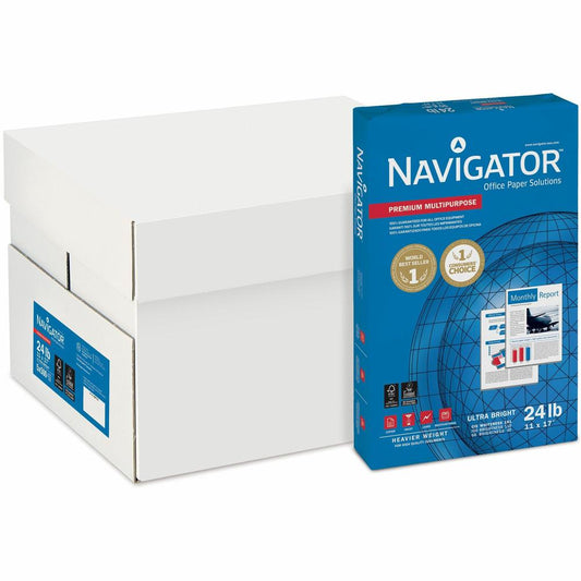 Navigator Platinum Superior Productivity Multipurpose Paper - Silky Touch - Bright White - 99 Brightness - 96% Opacity - Tabloid - 11" x 17" - 24 lb Basis Weight - Smooth - 2500 / Carton - Jam-free -