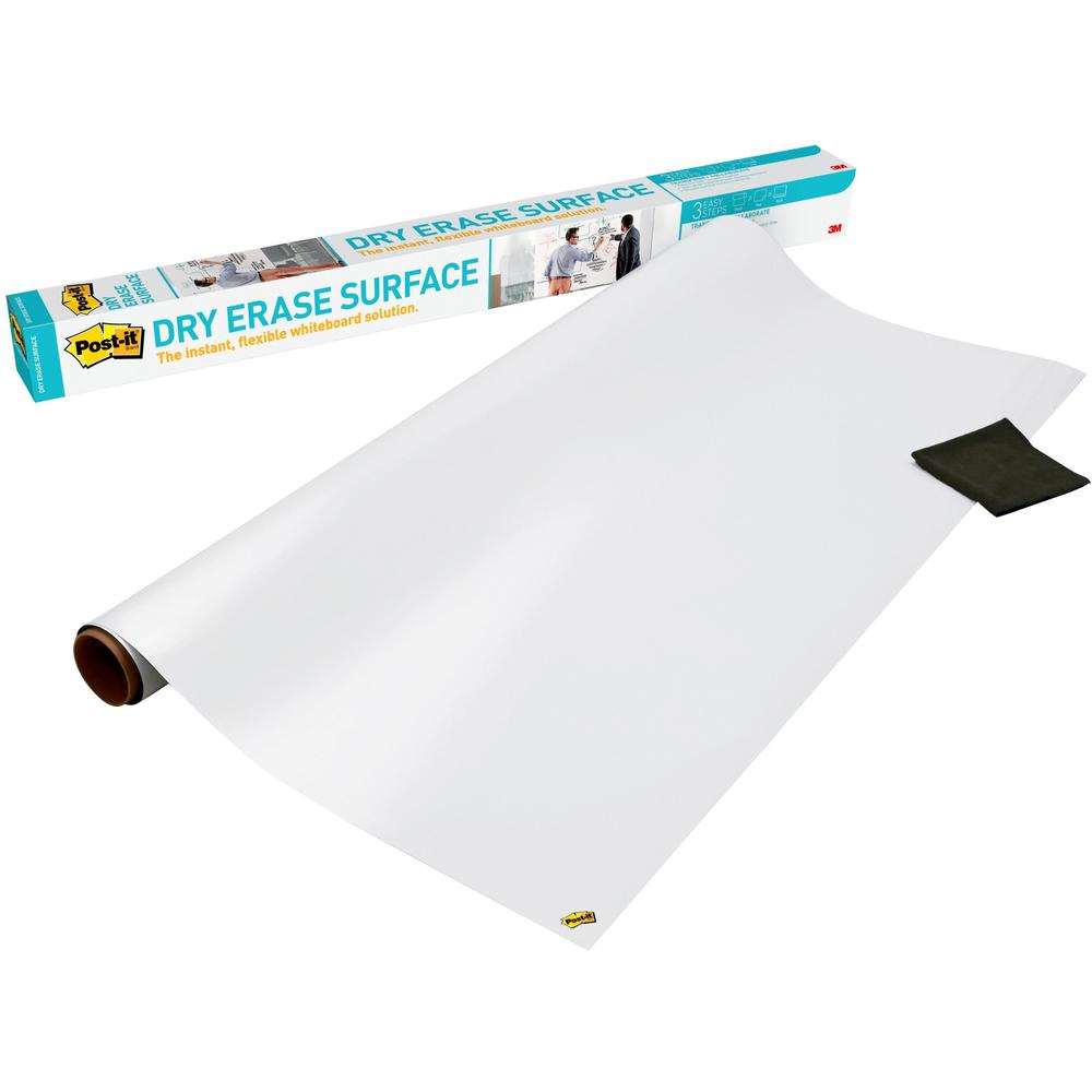 Post-it&reg; Self-Stick Dry-Erase Film Surface - White Surface - 36" (3 ft) Width x 48" (4 ft) Length - White Film - Rectangle - Flexible, Stain Resistant, Self-stick - 1 / Pack