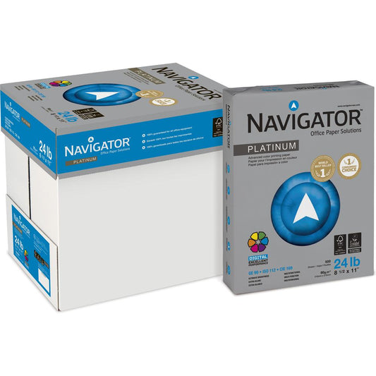 Navigator Platinum Superior Productivity Multipurpose Paper - Silky Touch - Bright White - 99 Brightness - 96% Opacity - Letter - 8 1/2" x 11" - 24 lb Basis Weight - Extra Smooth - 5000 / Carton - Jam