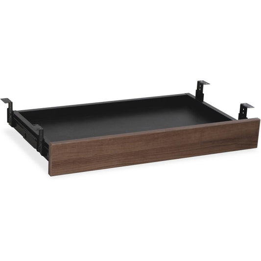 Lorell Essentials Series Walnut Universal Center Drawer - 28.4" Length x 16.7" Width x 5.1" Height - Durable - MFC, Polyvinyl Chloride (PVC), Steel - Walnut, Laminate