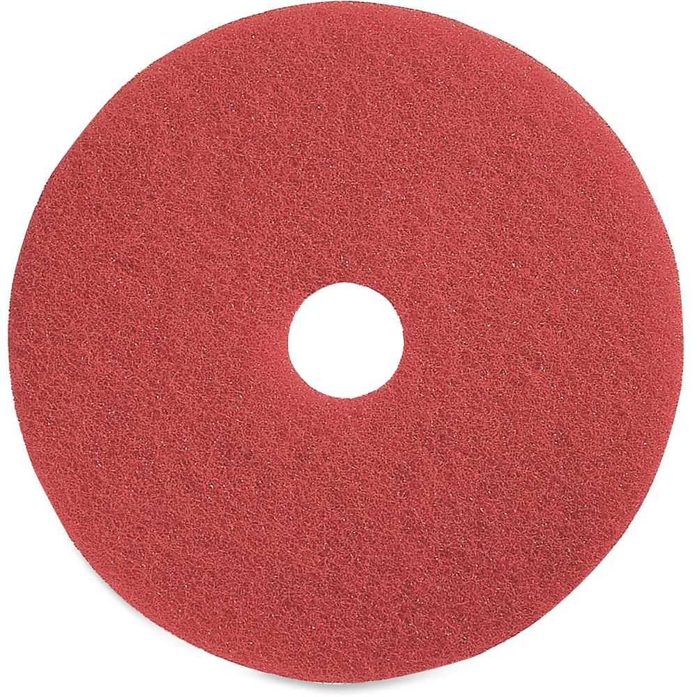 Genuine Joe Red Buffing Floor Pad - 16" Diameter - 5/Carton x 16" Diameter x 1" Thickness - Floor, Buffing, Scrubbing - 175 rpm to 350 rpm Speed Supported - Flexible, Resilient, Rotate, Dirt Remover,