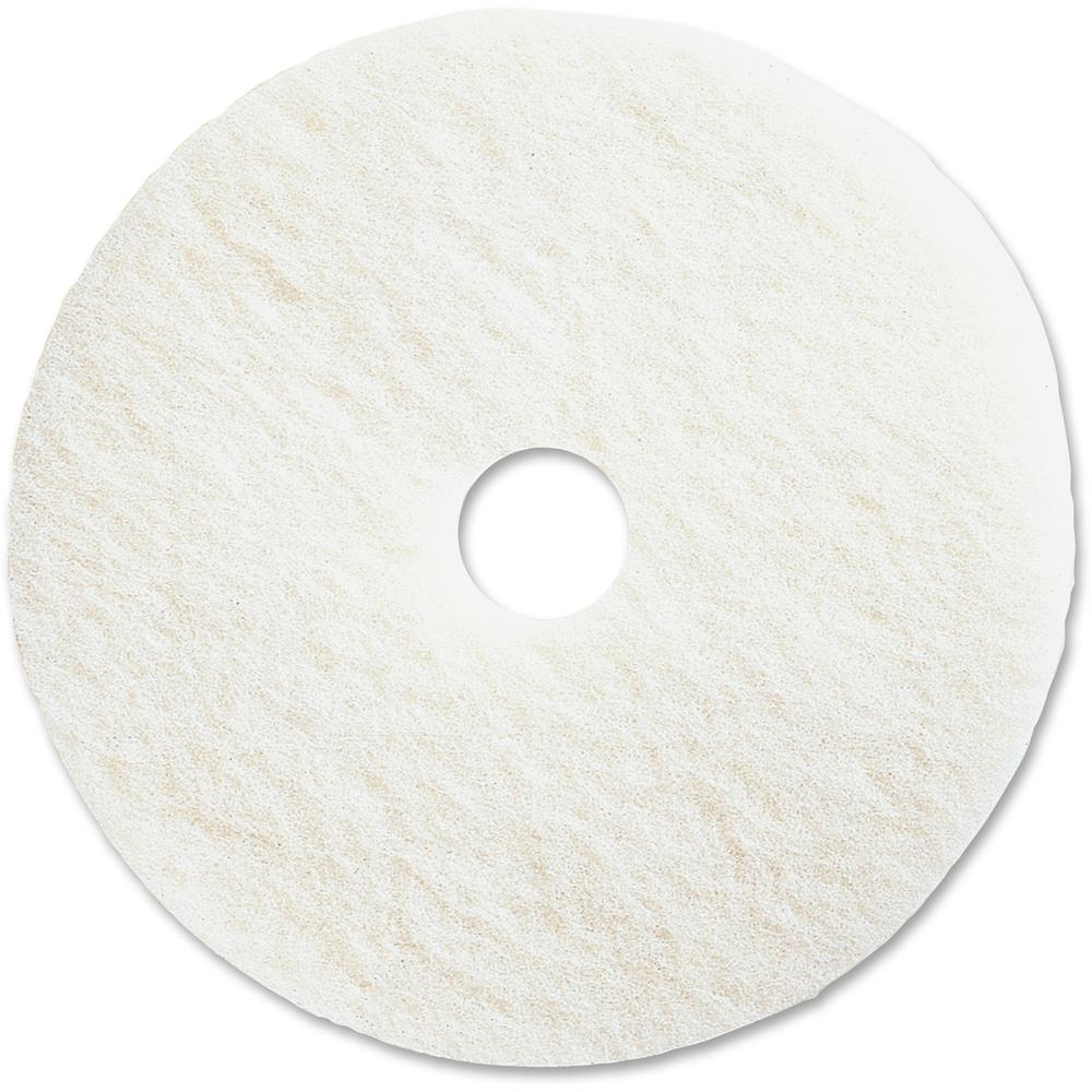 Genuine Joe Polishing Floor Pad - 18" Diameter - 5/Carton x 18" Diameter x 1" Thickness - Floor, Polishing - Resilient, Flexible, Non-abrasive - Resin, Fiber - White