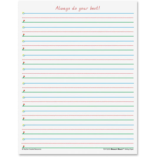 Teacher Created Resources Smart Start 1 - 2 Writing Paper - 0.63" Ruled - Letter - 8 1/2" x 11" - White Paper - 360 / Pack