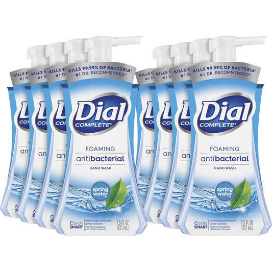 Dial Complete Spring Water Foaming Soap - Spring Water ScentFor - 7.5 fl oz (221.8 mL) - Pump Bottle Dispenser - Kill Germs - Hand - Blue - 8 / Carton