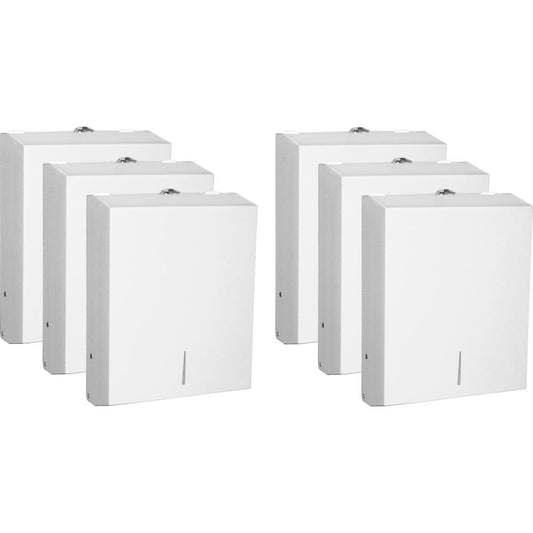 Genuine Joe C-Fold/Multi-fold Towel Dispenser Cabinet - C Fold, Multifold Dispenser - 13.5" Height x 11" Width x 4.3" Depth - Stainless Steel, Metal - White - Wall Mountable - 6 / Carton