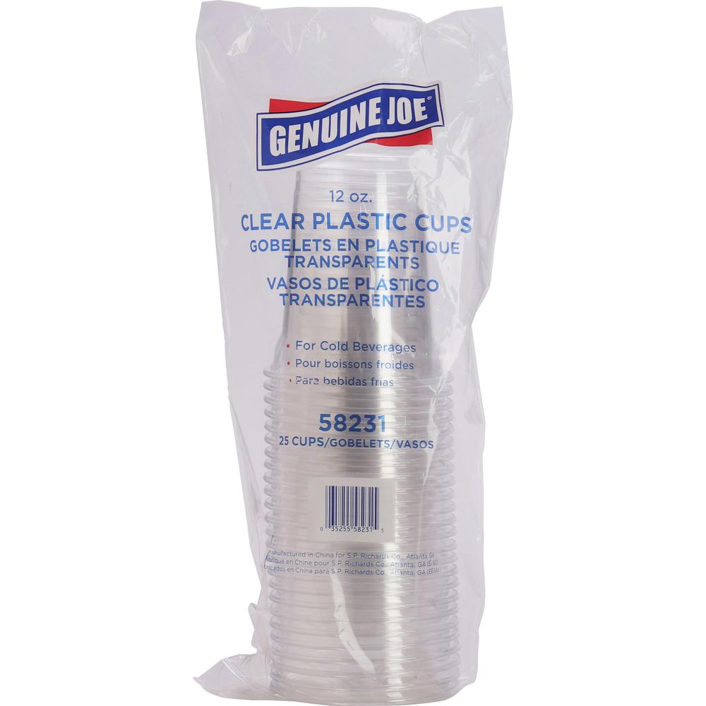 Genuine Joe 12 oz Clear Plastic Cups - 25 / Pack - 20 / Carton - Clear - Plastic - Cold Drink, Beverage