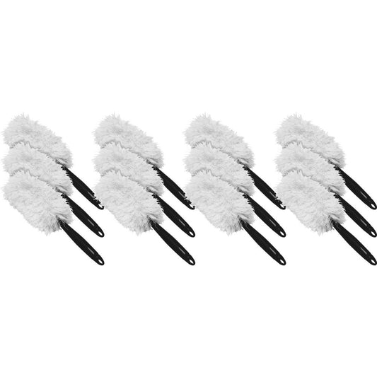 Genuine Joe Handheld Microfiber Duster - 8.63" Handle Length - 17.8" Overall Length - 12 / Carton - White, Black