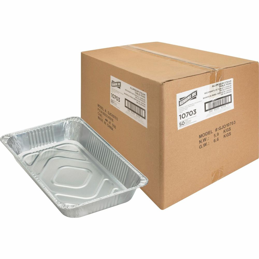 Genuine Joe Full-size Disposable Aluminum Pan - Cooking, Serving - Disposable - Silver - Aluminum Body - 50 / Carton