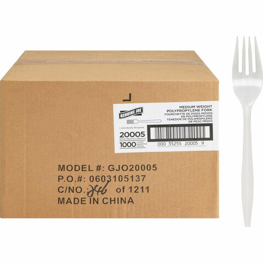 Genuine Joe Individually Wrapped Fork - 1 Piece(s) - 1000/Carton - Fork - 1 x Fork - Disposable - White