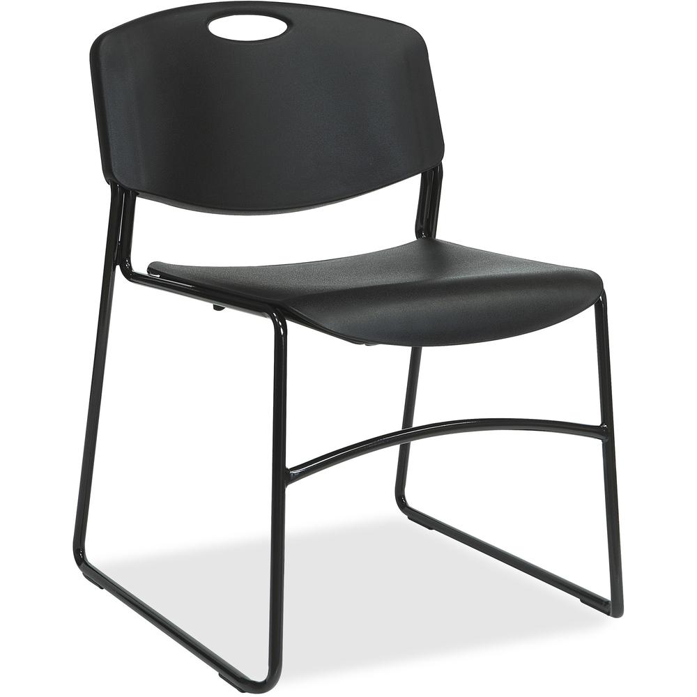 Lorell Heavy-duty Cafe Stack Chairs - Plastic Seat - Plastic Back - Steel Frame - Black - 4 / Carton