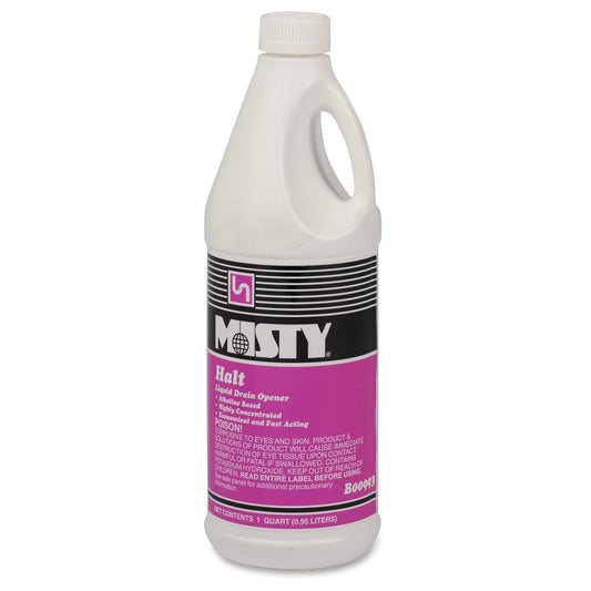 MISTY Halt Liquid Drain Opener - Ready-To-Use/Concentrate - 32 fl oz (1 quart) - 12 / Carton - Red