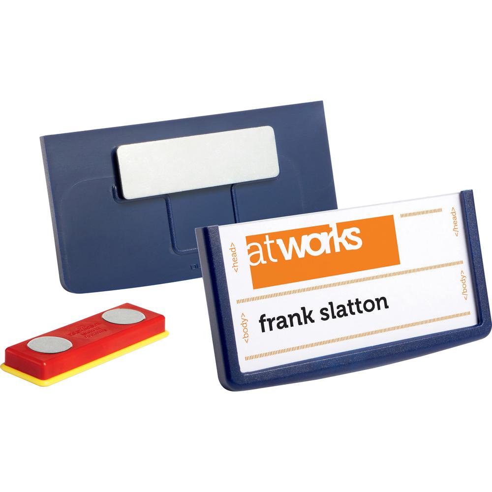 DURABLE&reg; Framed Magnetic Name Badge - 1-1/8" x 2-1/4" - Plastic - Dark Blue - 25 / Box