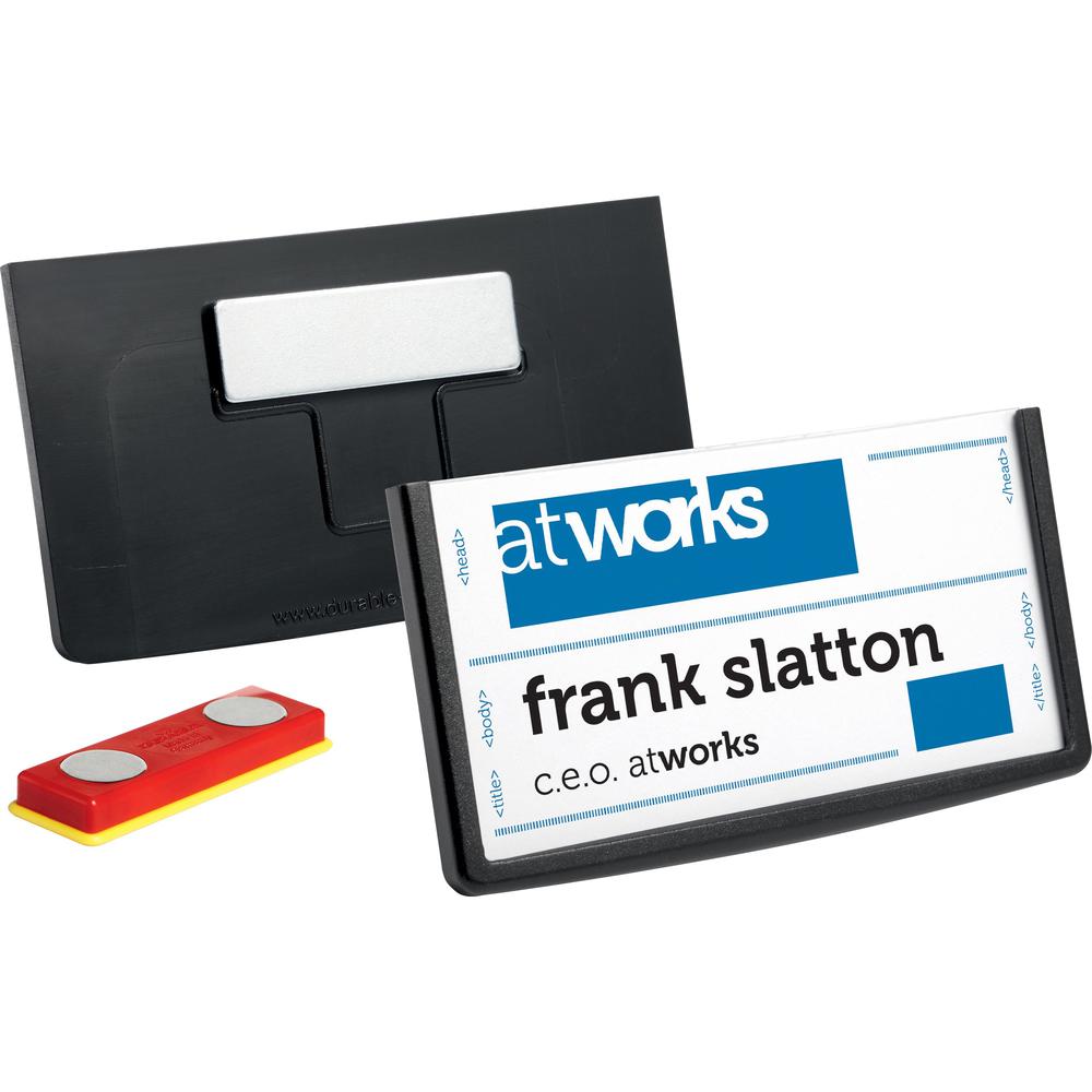 DURABLE&reg; Framed Magnetic Name Badge - 1-1/2" x 2-7/8" - Plastic - Black - 25 / Box