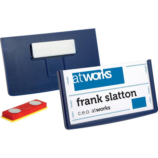 DURABLE&reg; Framed Magnetic Name Badge - 1-1/2" x 2-7/8" - Plastic - Dark Blue - 25 / Box