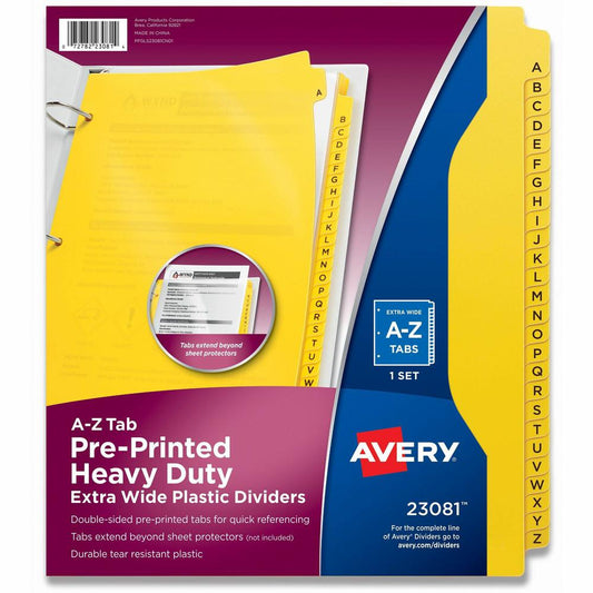 Avery&reg; Heavy-Duty Plastic A-Z Industrial Dividers - 26 x Divider(s) - 26 Tab(s) - A-Z - 26 Tab(s)/Set - 8.5" Divider Width x 11" Divider Length - 3 Hole Punched - Yellow Plastic Divider - Yellow P