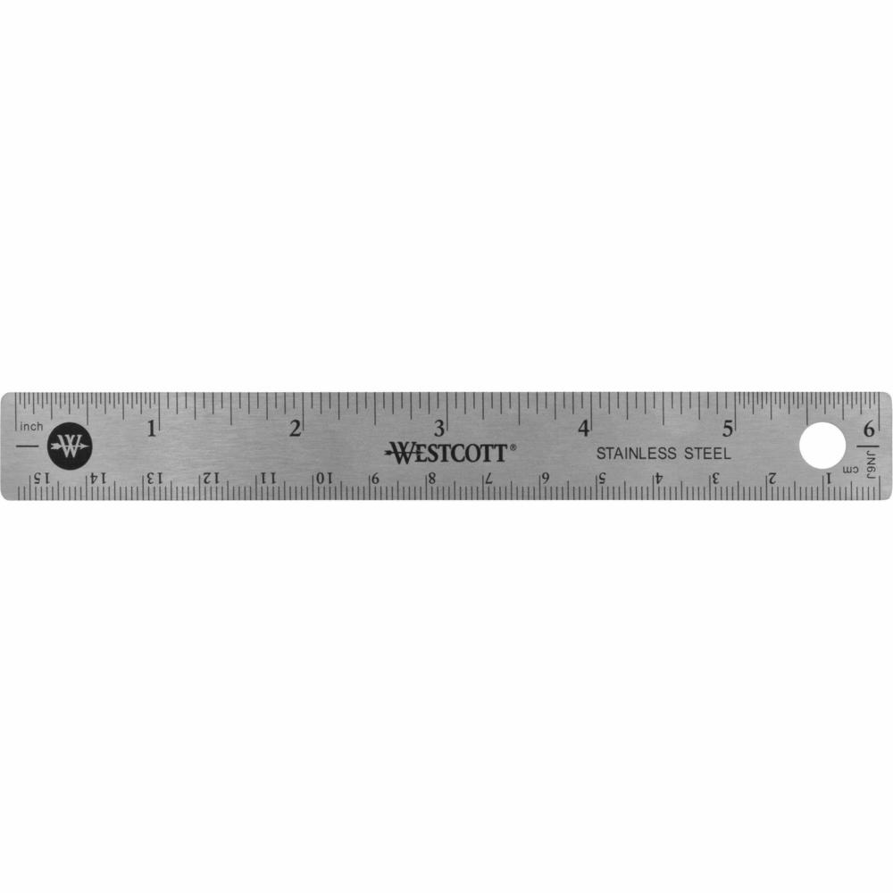 Westcott 6" Stainless Steel Rulers - 6" Length 0.8" Width - 1/16, 1/32 Graduations - Metric, Imperial Measuring System - Stainless Steel - 12 / Box - Stainless Steel