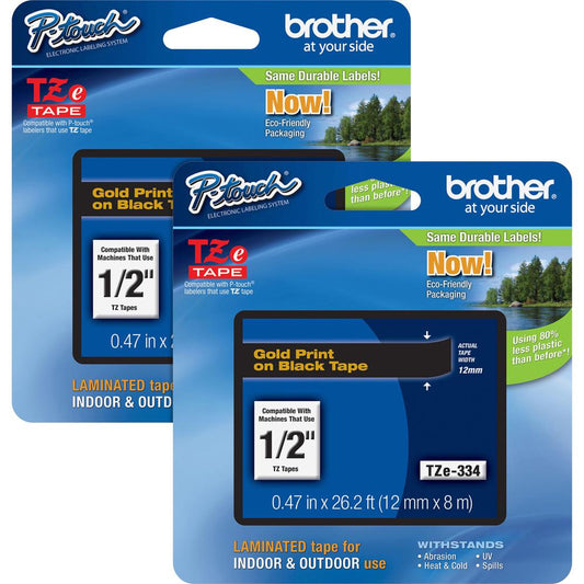 Brother P-touch TZe Laminated Tape Cartridges - 1/2" Width - Black - 2 / Bundle - Water Resistant - Grease Resistant, Grime Resistant, Temperature Resistant