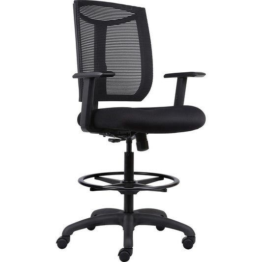 Lorell Air Seating Contemporary Swivel Stool - Black Fabric Seat - Black Frame - 5-star Base - 1 Each